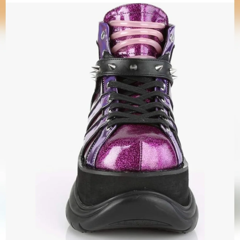 Demonia Plant Neptunez 100 UV Unisex Platform Purple Glitter Hologram Sneakers - Picture 2 of 16